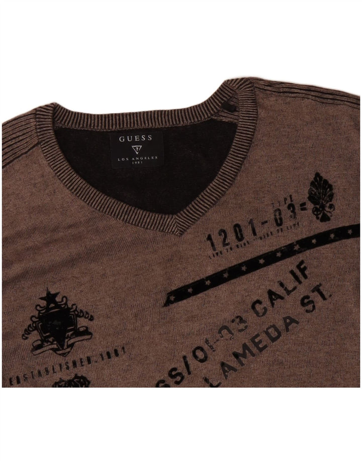 GUESS Herre grafisk V-hals sweater XL Grå