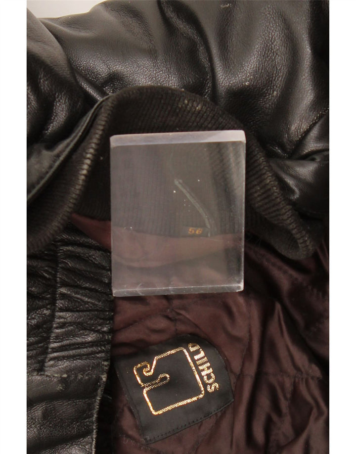 SCHILD Herre Militær Læderjakke UK 40 Stor Sort Læder