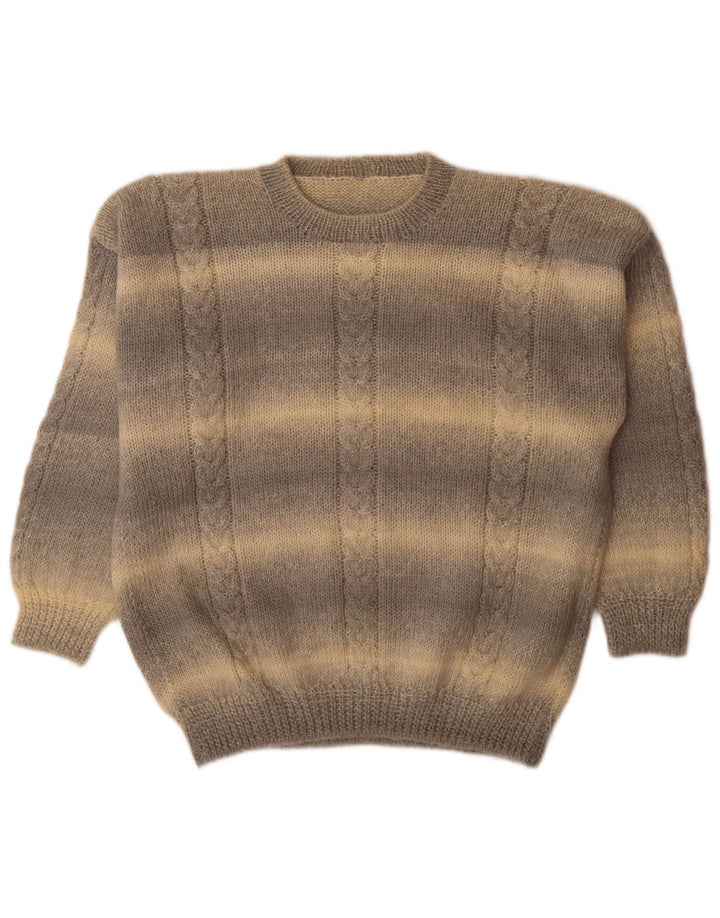 Vintage herre rund hals sweater stor grå stribet