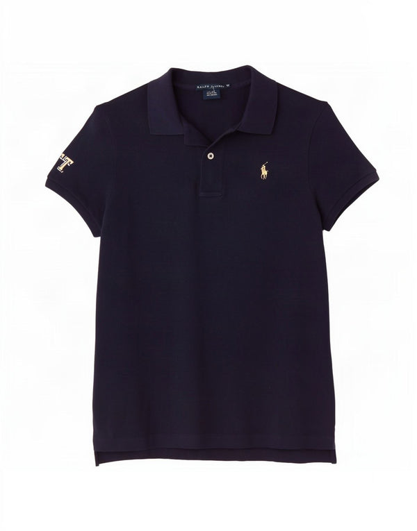 Ralph Lauren Dame Skinny Polo Shirt UK 14 Medium Navy Blue Bomuld