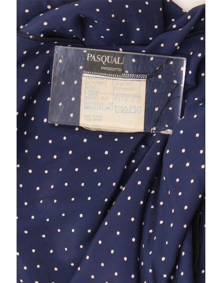 VINTAGE Dame Maxikjole IT 42 Mellem marineblå plettet Rayon