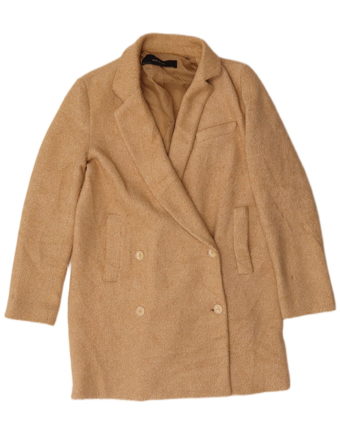 Zara Dame Oversized Dobbeltradet Frakke UK 10 Small Beige Polyester