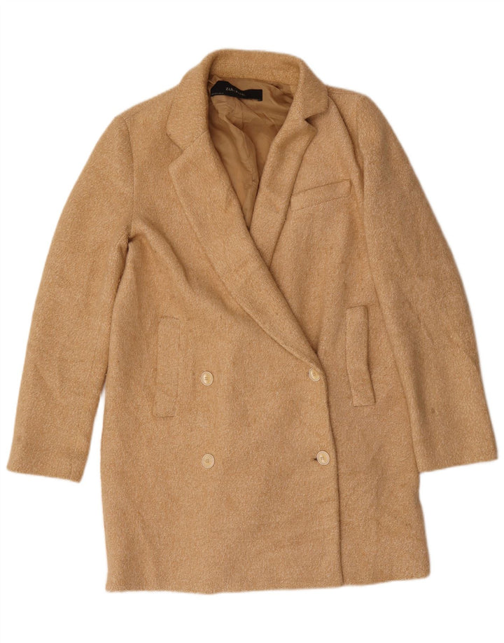 Zara Dame Oversized Dobbeltradet Frakke UK 10 Small Beige Polyester