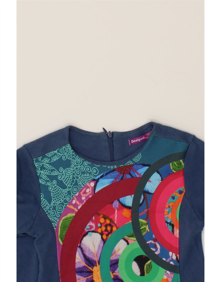 DESIGUAL Girls Basic Dress 9-10 Years Blue Floral Cotton Vintage Desigual and Second-Hand Desigual from Messina Hembry 