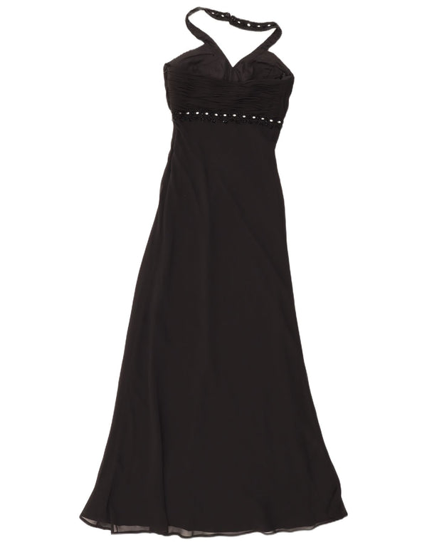 Vintage Dame Maxi Halter Dress UK 8 Small Black Polyester