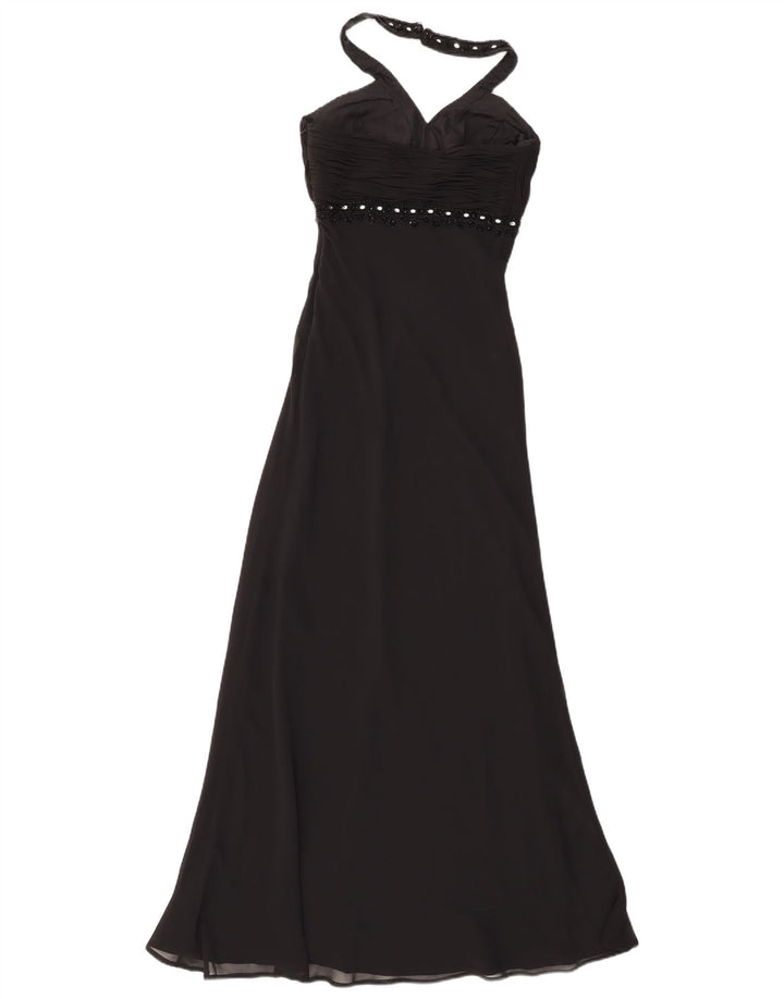 Vintage Dame Maxi Halter Dress UK 8 Small Black Polyester