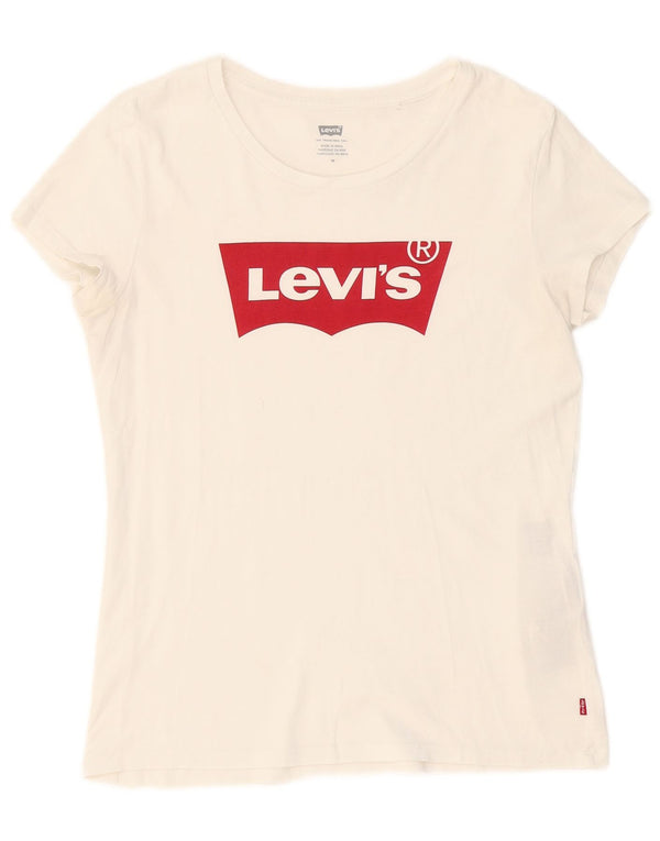 LEVI'S Grafisk T-shirt top til kvinder UK 12 Medium hvid bomuld