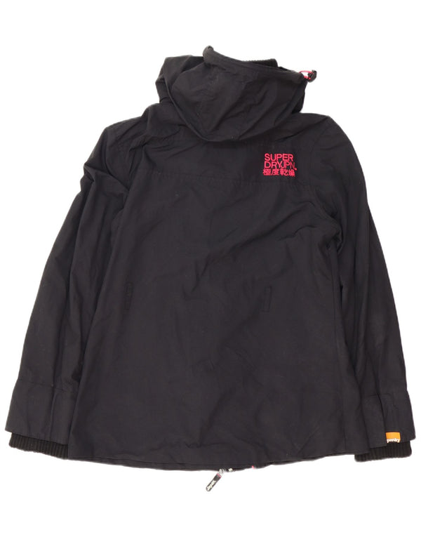 Superdry Womens The Windmac Regnjakke med hætte UK 16 Stor sort nylon