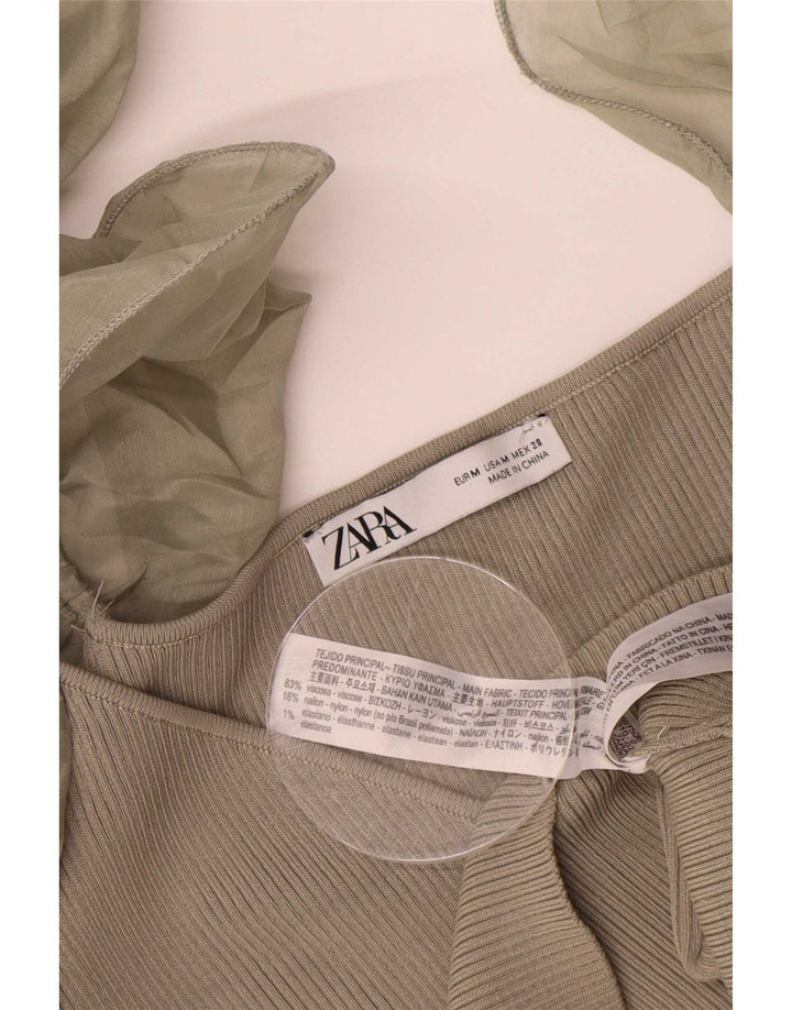 Zara Womens Crop Bluse Top UK 12 Medium Beige Viscose