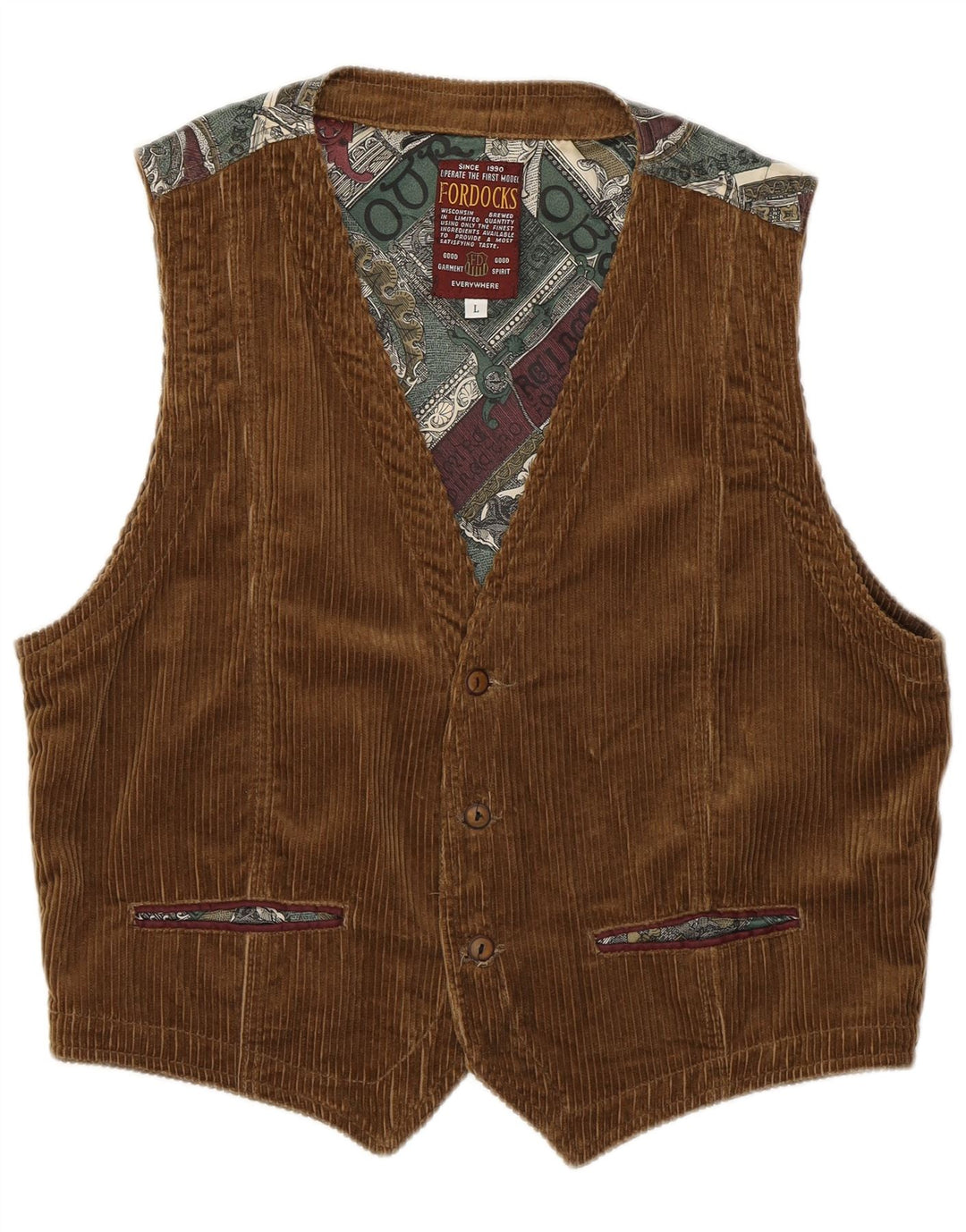 Fordocks Herre fløjlsvest Stor brun patchwork bomuld