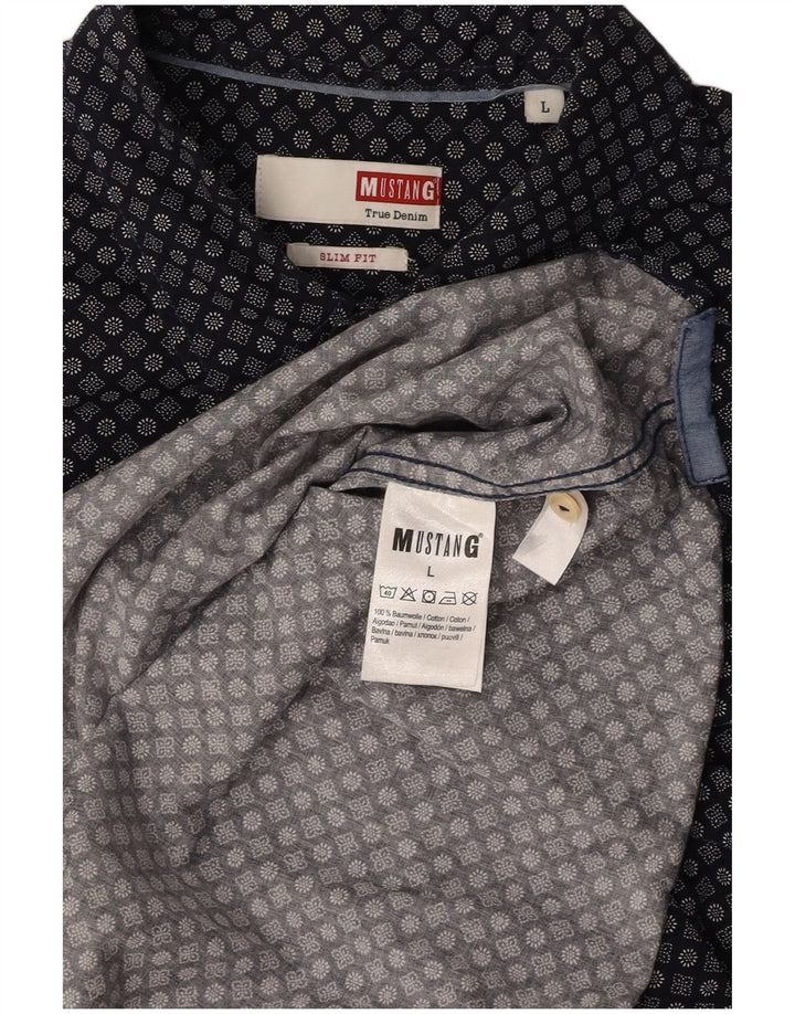 MUSTANG Herre Slim Fit kortærmet skjorte Stor marineblå blomsterbomuld