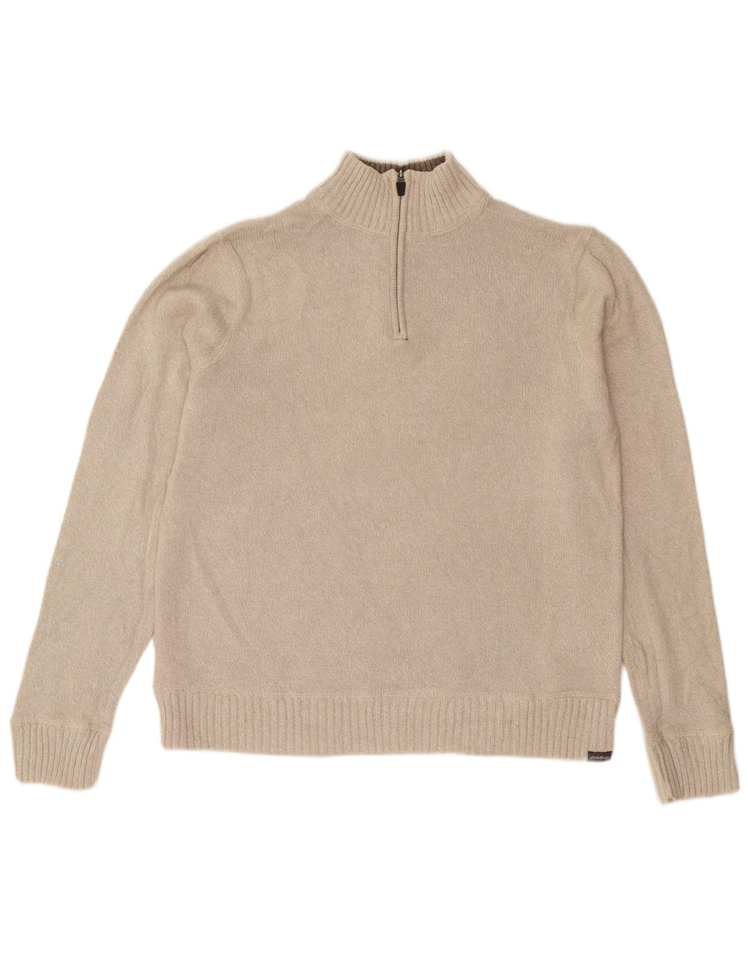 Eddie Bauer Herre Zip Neck Jumper Sweater Stor Beige Bomuld