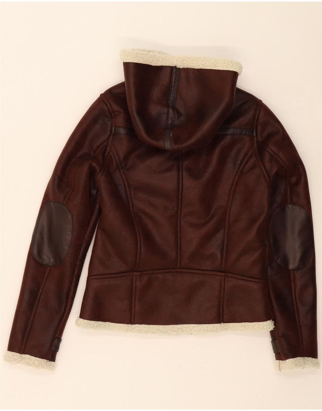 VINTAGE Womens Hooded Sherpa Jacket UK 10 Small  Brown Polyester Vintage Vintage and Second-Hand Vintage from Messina Hembry 
