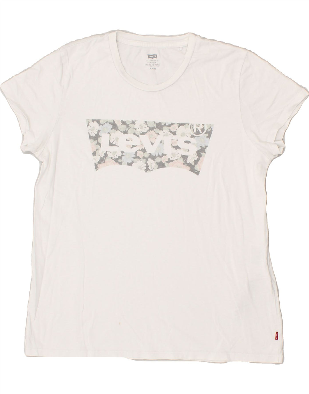 LEVI'S Womens Graphic T-Shirt Top UK 12 Medium White Cotton | Vintage Levi's | Thrift | Second-Hand Levi's | Used Clothing | Messina Hembry 