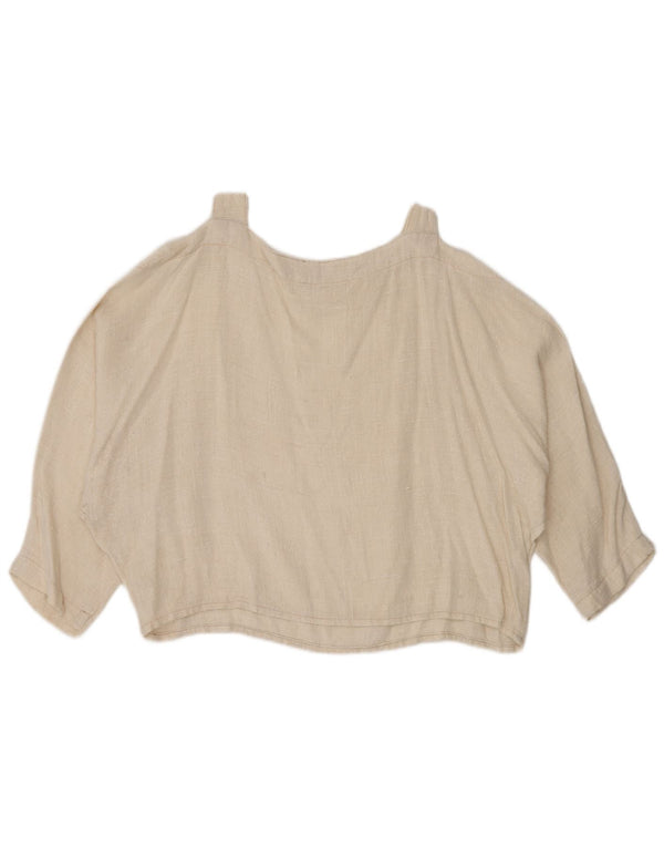 Vintage Womens Crop 3/4 ærme off Shoulder Bluse Top UK 14 Large Beige