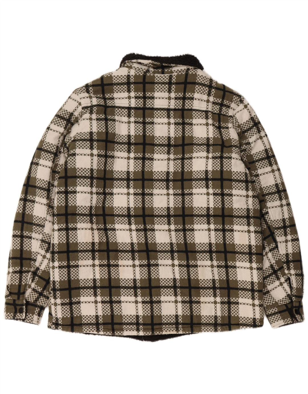 VINTAGE Sherpa-jakke til kvinder UK 16 Stor grøn ternet