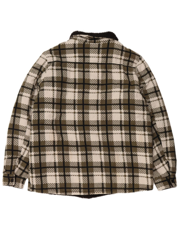 VINTAGE Sherpa-jakke til kvinder UK 16 Stor grøn ternet