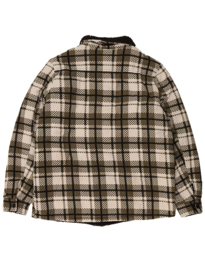 VINTAGE Sherpa-jakke til kvinder UK 16 Stor grøn ternet