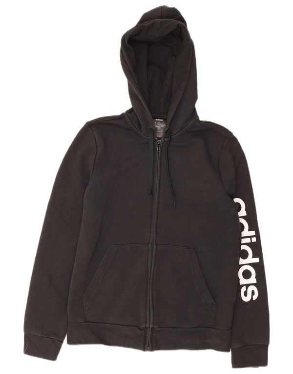 Adidas grafisk hættetrøje med lynlås til damer UK 12/14 medium sort bomuld