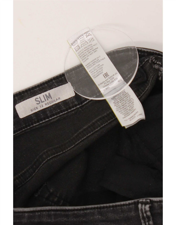 Marks & Spencer Dame Slim Jeans UK 12 Medium W30 L28 Sort Bomuld