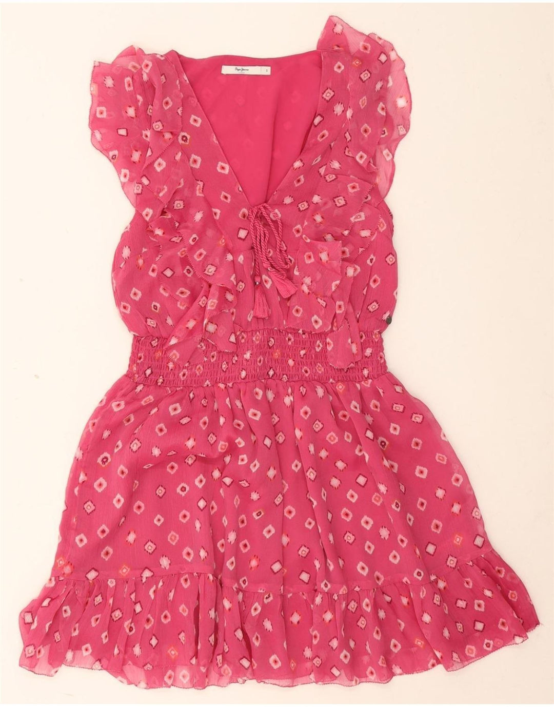 PEPE Jeans Empire Kjole til kvinder UK 10 Lille Pink Geometrisk Polyester