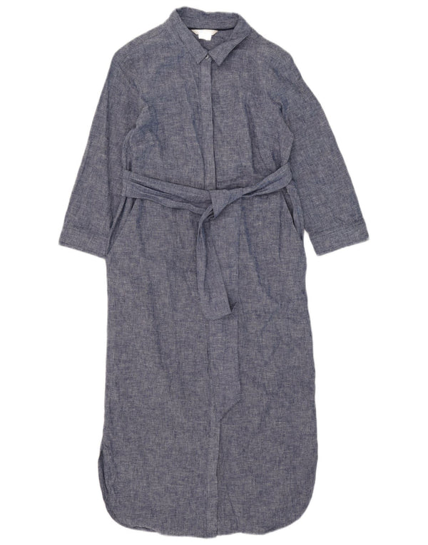 Boden Dame 3/4 Ærmet Oversized Skjortekjole UK 10 Small Navy Blue Linen
