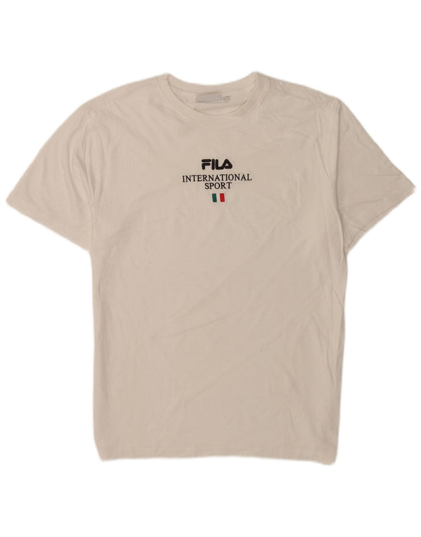 Fila Herre Grafisk T-Shirt Top Medium Hvid Bomuld