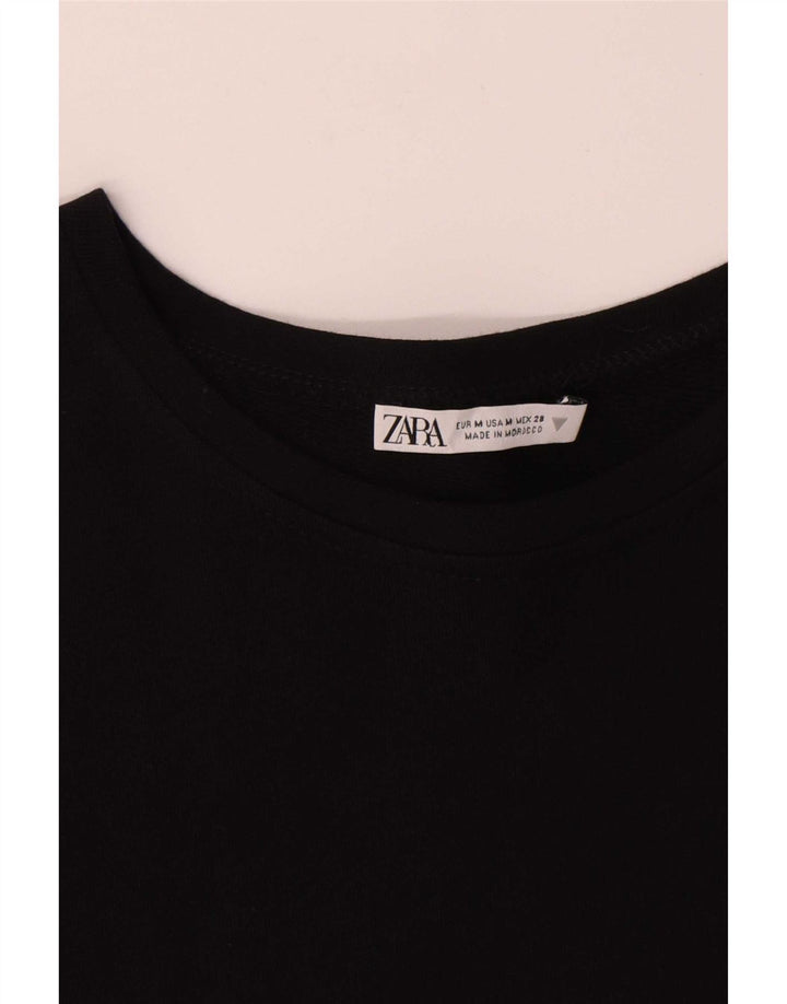 Zara Dame Bluse Top UK 14 Medium Sort Stribet Bomuld