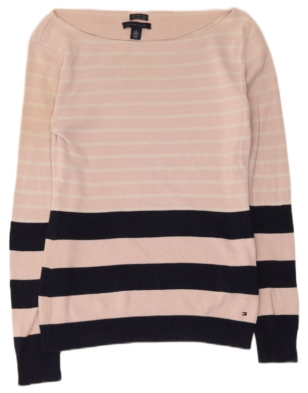 Tommy Hilfiger Dame Boat Neck Sweater UK 12 Medium Pink Stribet