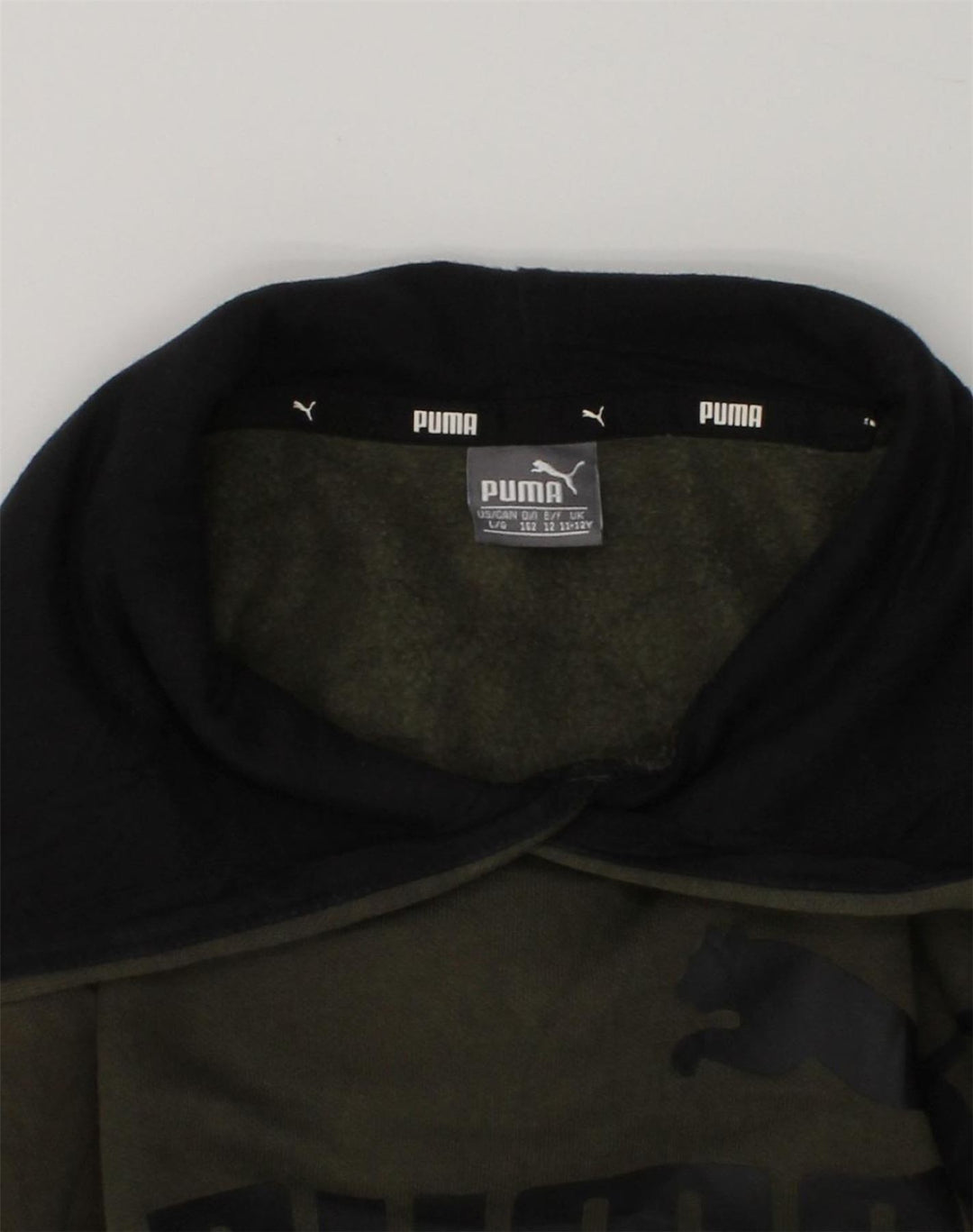 PUMA Girls Graphic Hoodie Jumper 11-12 Years large  Khaki Cotton | Vintage Puma | Thrift | Second-Hand Puma | Used Clothing | Messina Hembry 