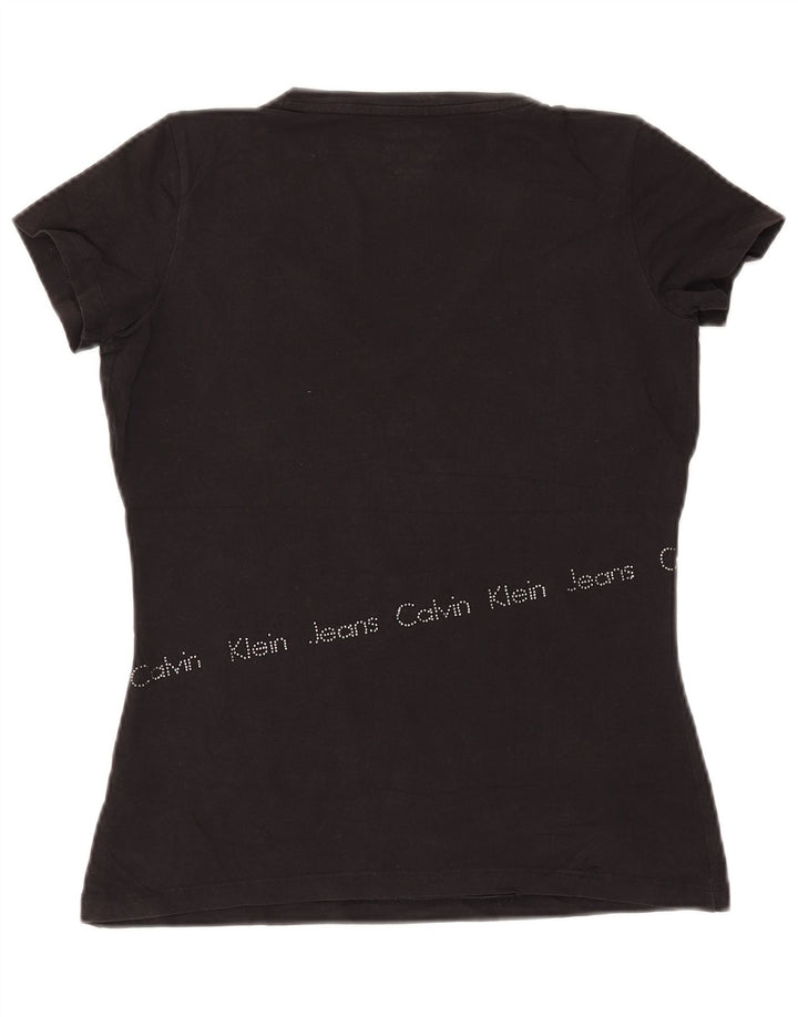 CALVIN KLEIN JEANS Grafisk T-shirt top til kvinder UK 12 Medium Sort