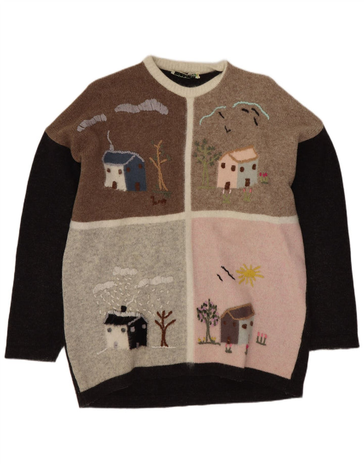 Cecilia Benetti Dame sweater med rund hals DK 16 Stor grå lammeuld