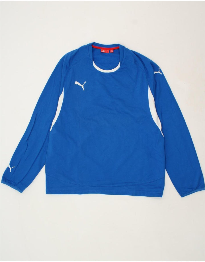 PUMA Mens Top Long Sleeve Large Blue Colourblock Cotton Vintage Puma and Second-Hand Puma from Messina Hembry 