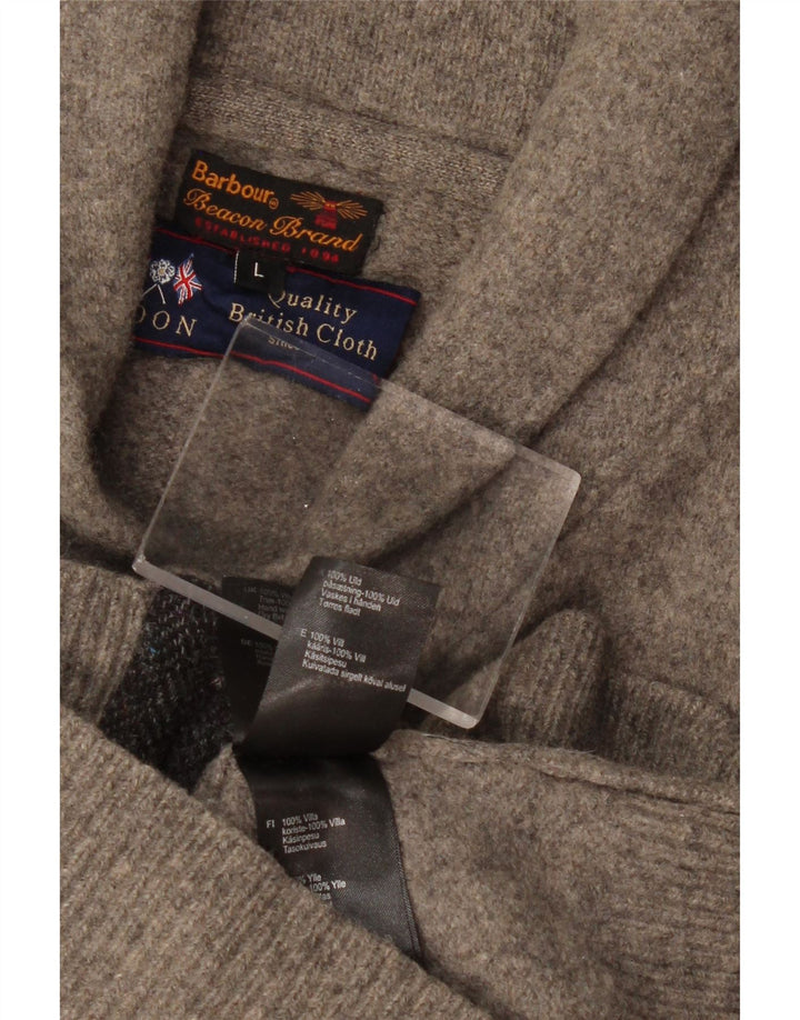 BARBOUR Drenge Cardigan Sweater 11-12 År Stor Grå Colourblock Uld