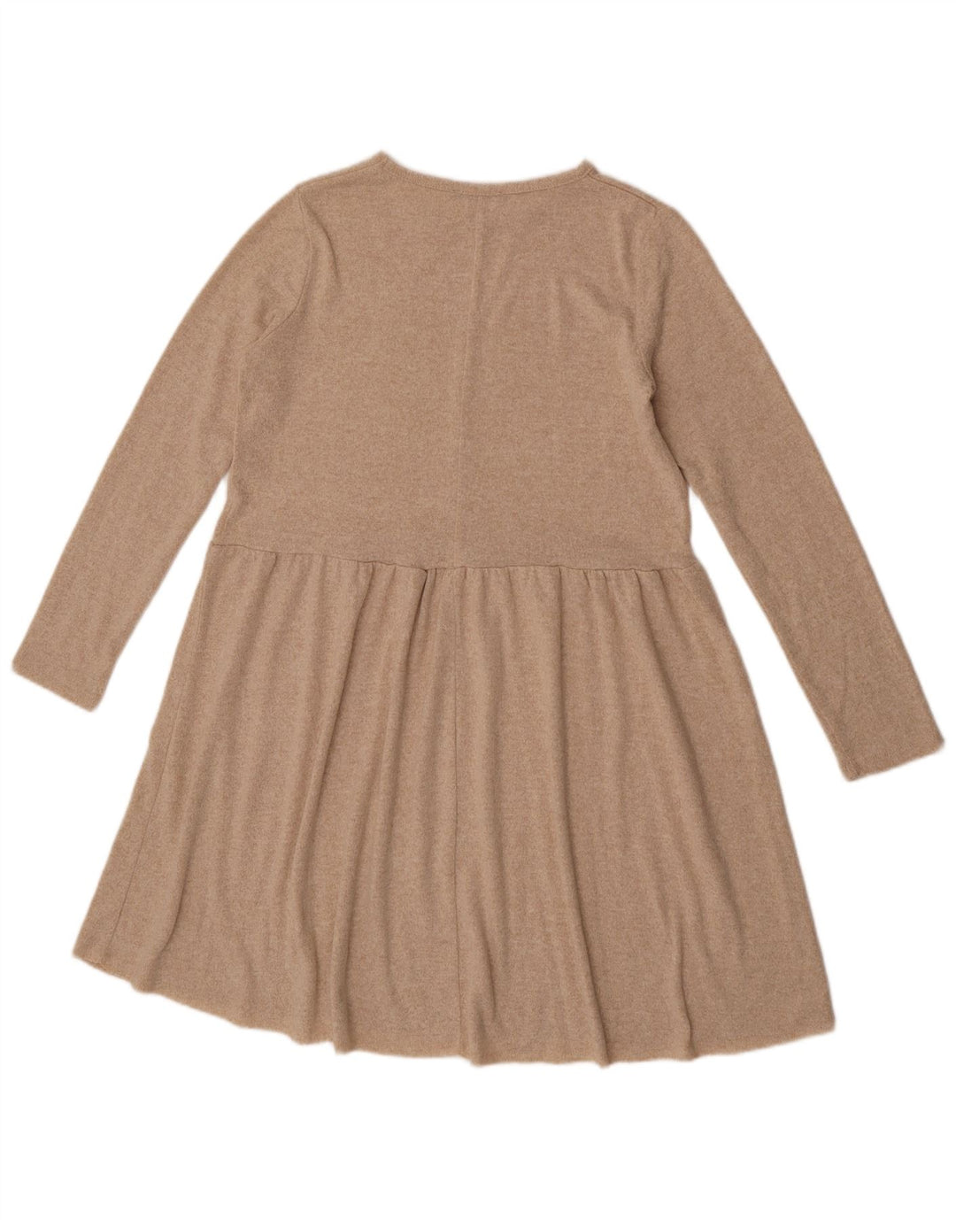 Zara Dame Langærmet A-Line Kjole UK 12 Medium Beige Flecked Polyester