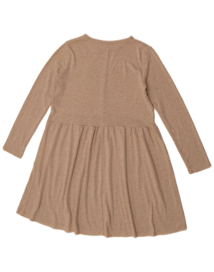Zara Dame Langærmet A-Line Kjole UK 12 Medium Beige Flecked Polyester