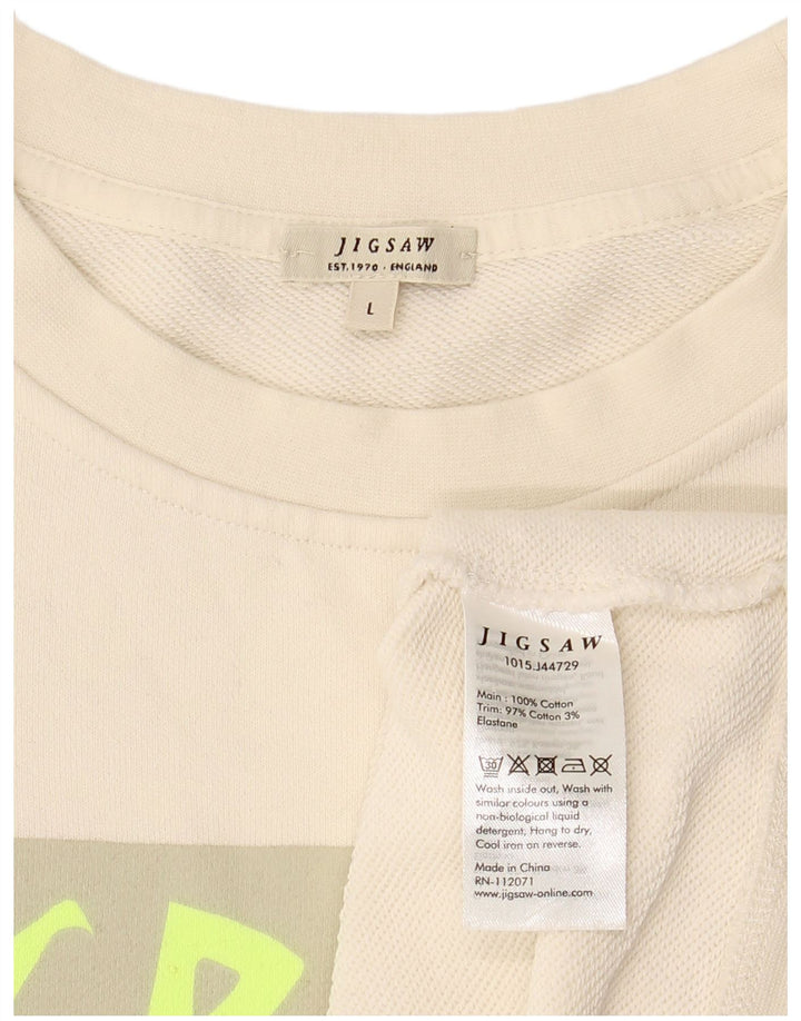 JIGSAW Dame Oversized Grafisk Sweatshirt Jumper UK 16 Large Off White