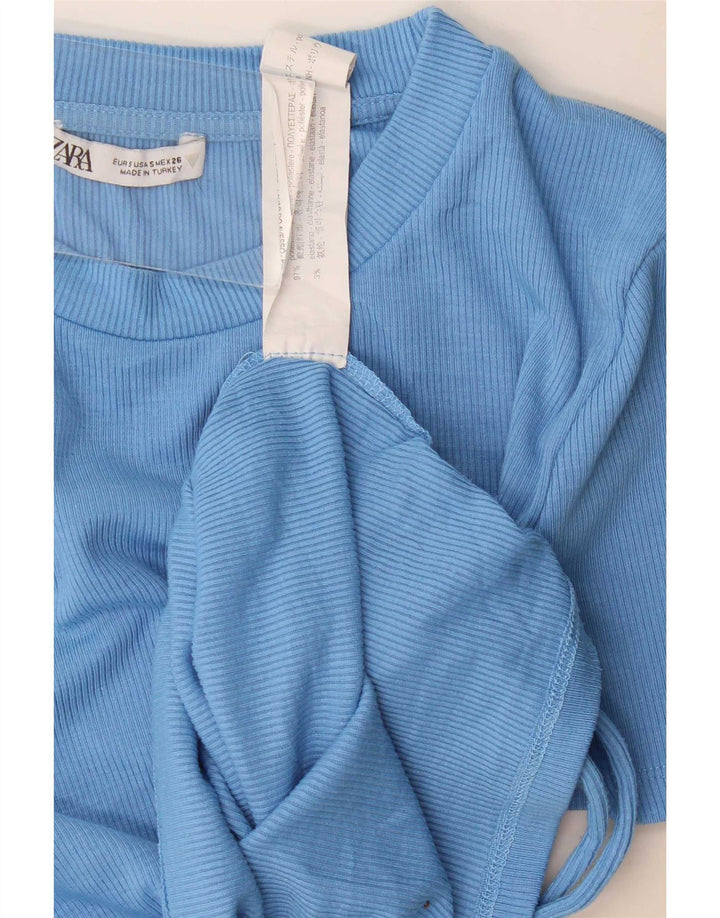 Zara Womens Crop T-Shirt Top UK 8 Small Blue Polyester