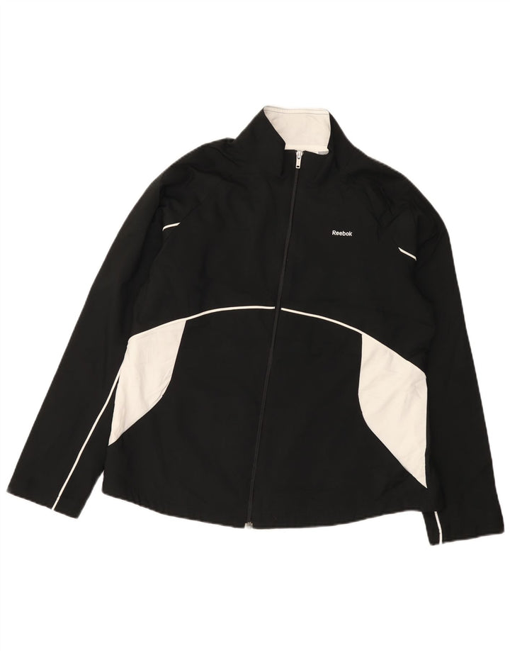 Reebok træningsdragt topjakke til kvinder UK 16 Large Black Colourblock Polyester