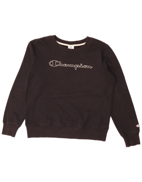 Champion Dame Grafisk Sweatshirt Jumper UK 16 Stor sort bomuld