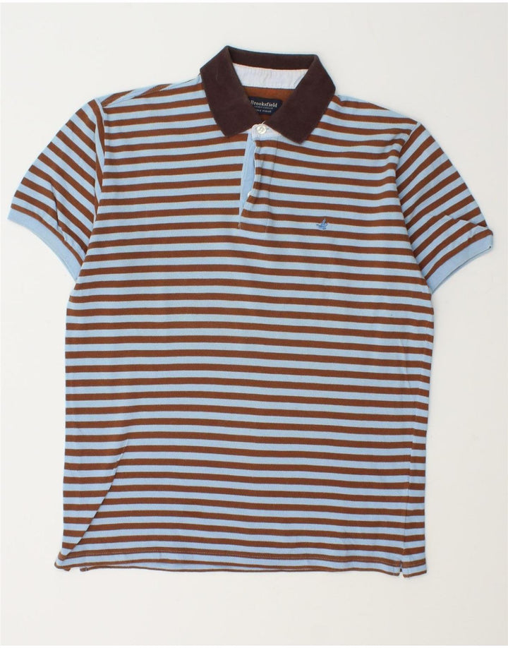 BROOKSFIELD Mens Polo Shirt IT 50 Medium Blue Striped Cotton Vintage Brooksfield and Second-Hand Brooksfield from Messina Hembry 