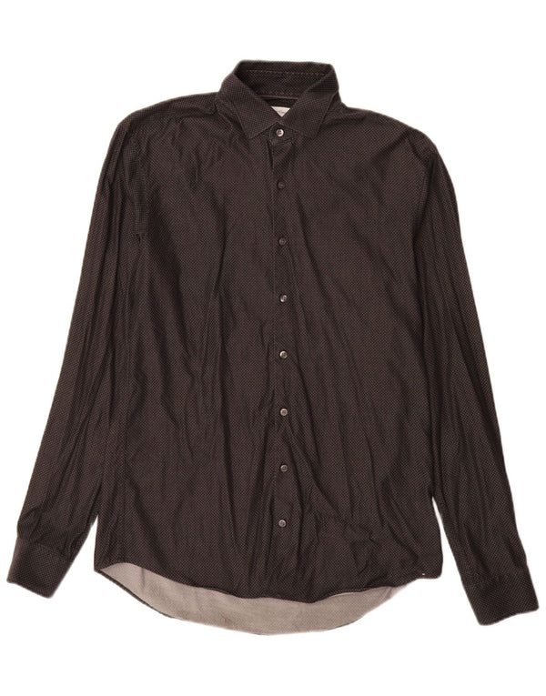 Calvin Klein Mens Slim Fit Shirt Size 39 15 1/2 Medium Black Spotted Cotton