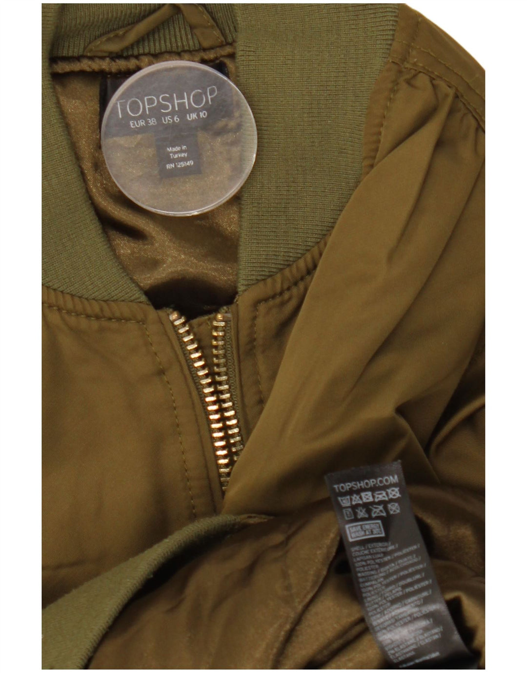 TOPSHOP Kvinder Oversized Bomber Jacket UK 10 Small Khaki Polyester