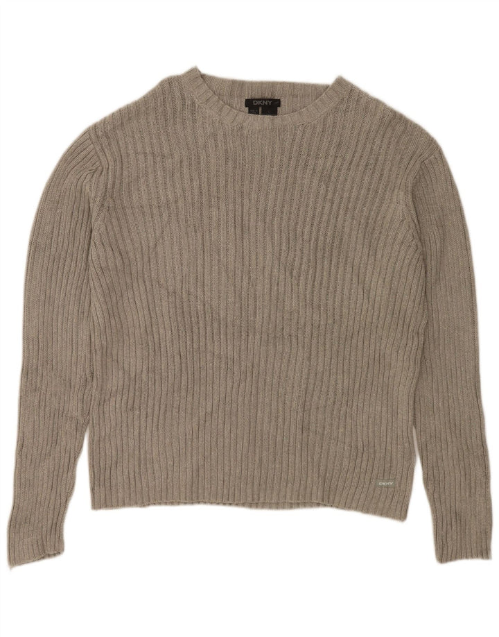 DKNY Dame Boat Neck Jumper Sweater UK 16 Stor Grå Bomuld