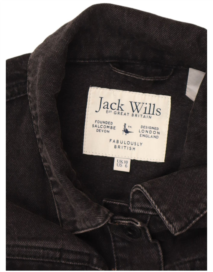 JACK WILLS Dame Oversized Crop Denim Jacket UK 10 Small Grey Bomuld
