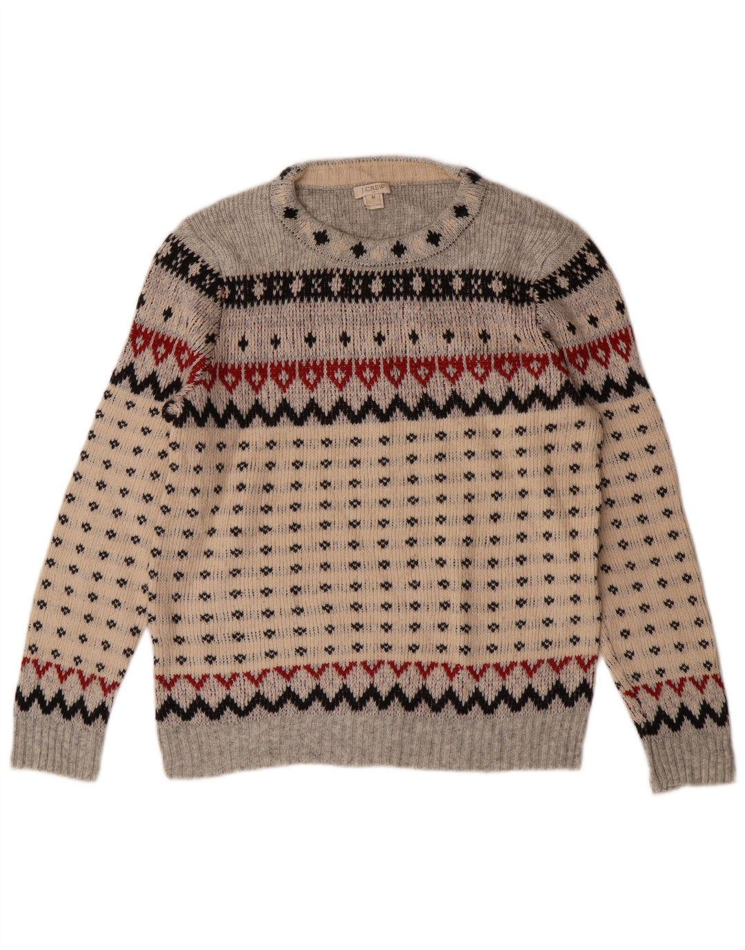J. CREW Sweater med rund hals til kvinder UK 12 Medium Grey Fair Isle
