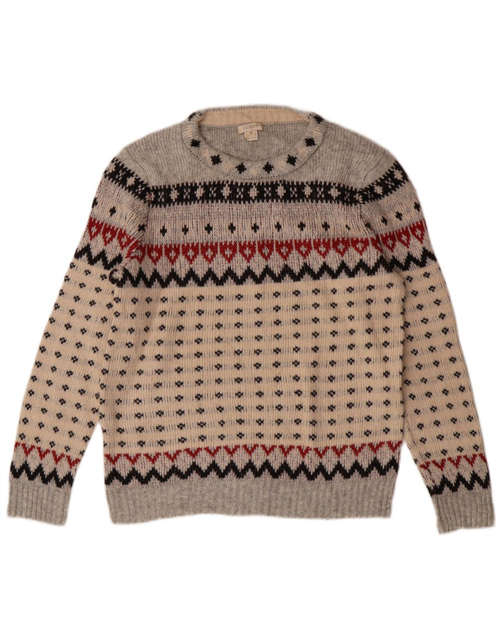 J. CREW Sweater med rund hals til kvinder UK 12 Medium Grey Fair Isle