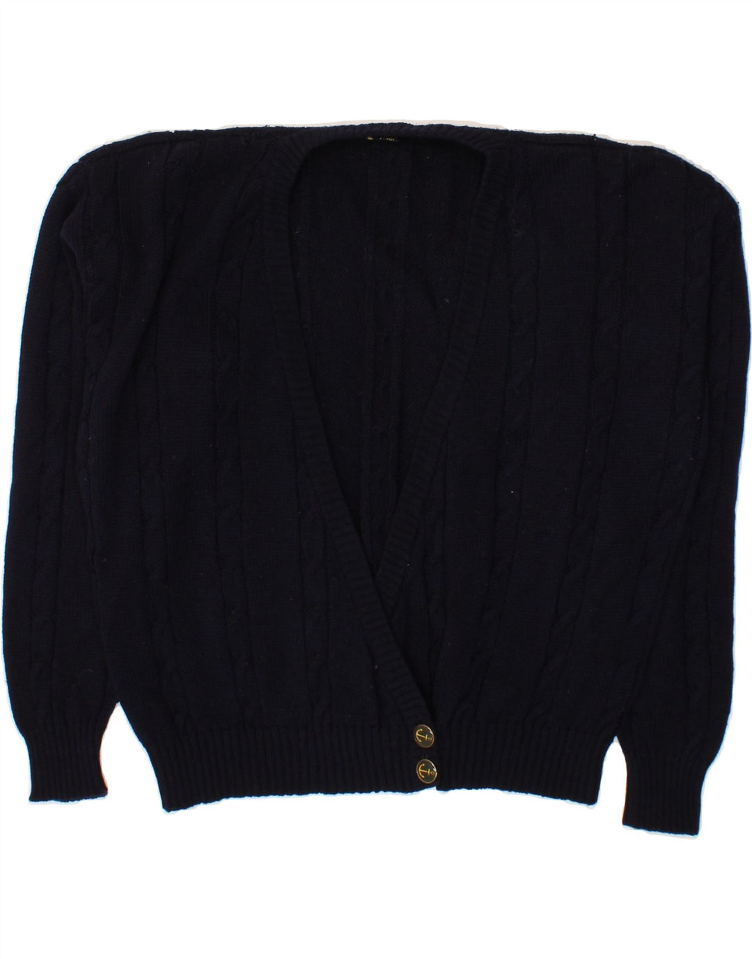 VINTAGE Womens Oversized Cardigan Sweater UK 14 Large Navy Blue Wool Vintage Vintage and Second-Hand Vintage from Messina Hembry 
