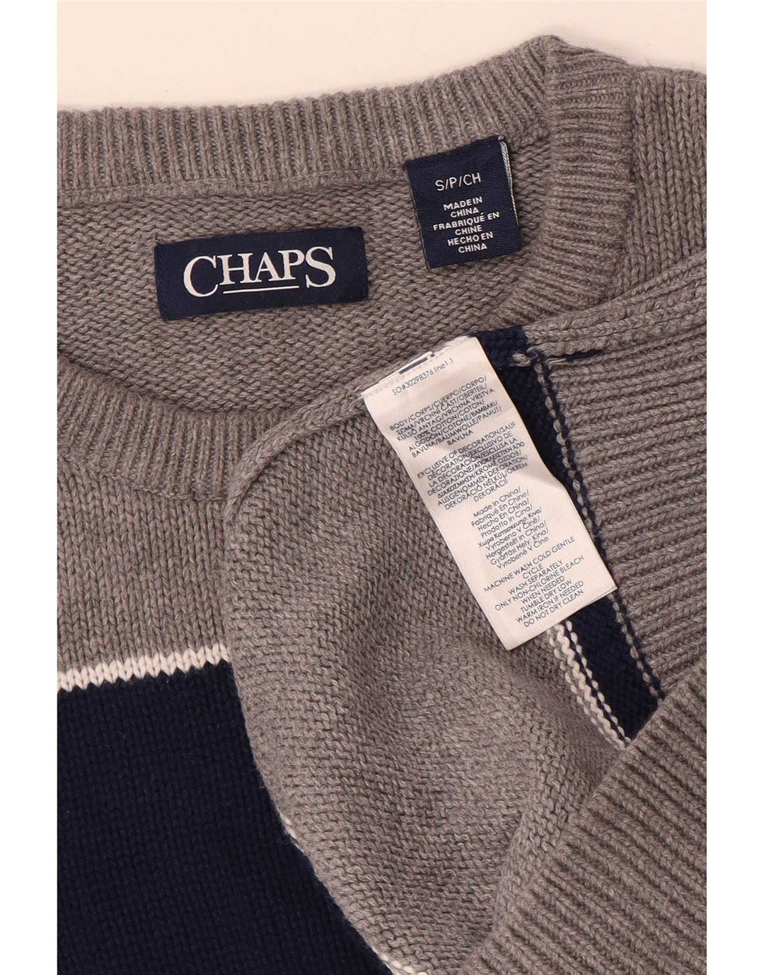 Chaps Herre Crew Neck Jumper Sweater lille grå stribet bomuld