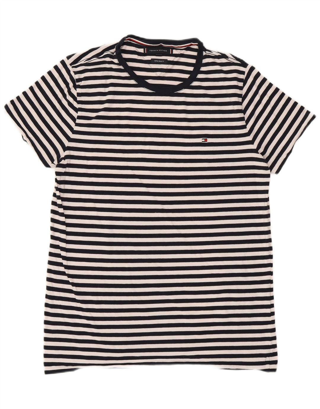 TOMMY HILFIGER Herre Ekstra Slim T-Shirt Top Stor Marineblå Stribet Bomuld